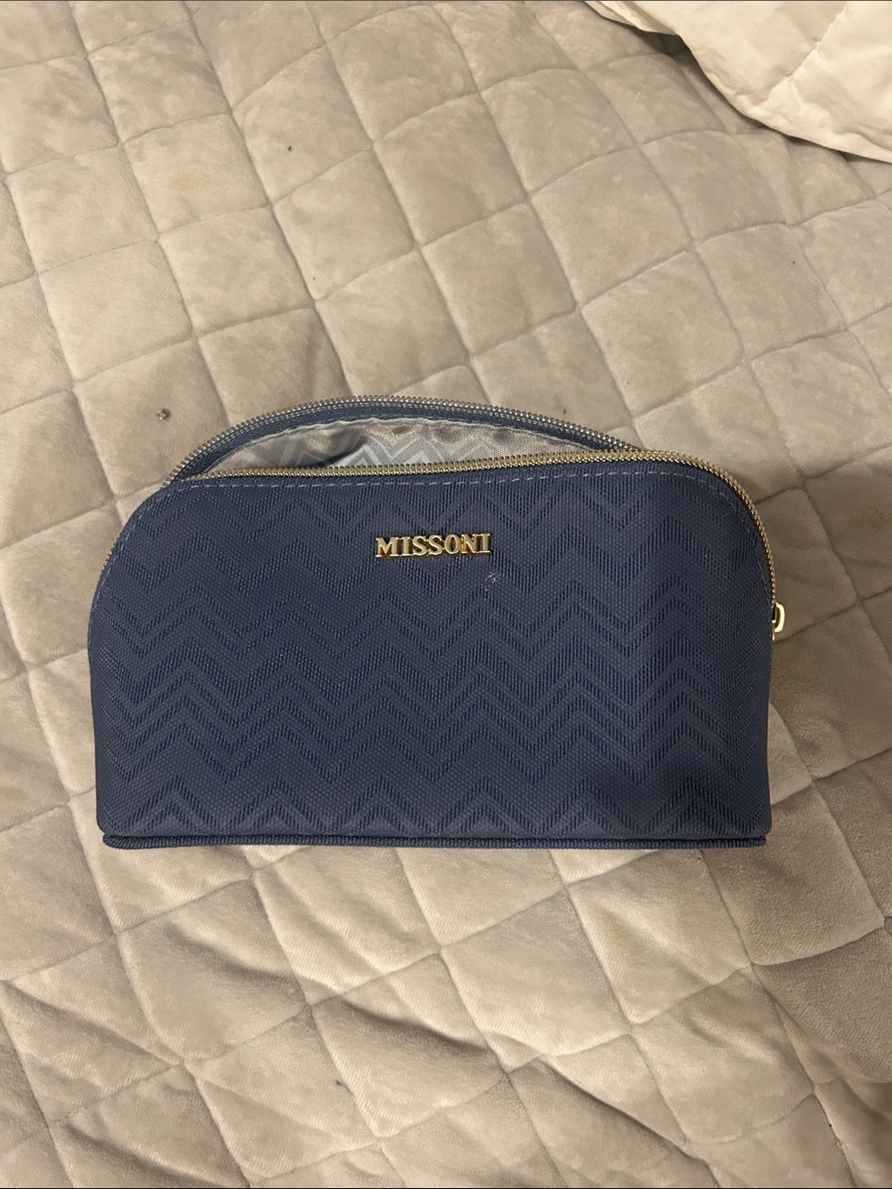 Missoni Navy Chevron Cosmetic Pouch with Gold Logo
